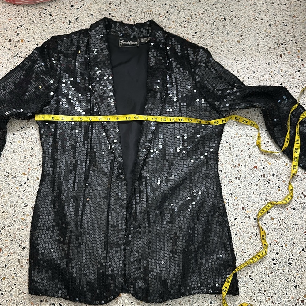 Vintage 100% silk sequin bead black jacket blazer medium m cocktail - Picture 4 of 6
